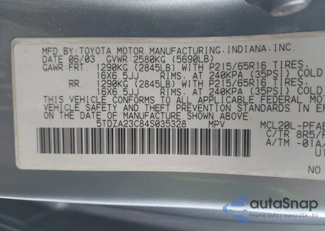 2004 Toyota Sienna Le from USA, damaged, VIN 5TDZA23C84S035328